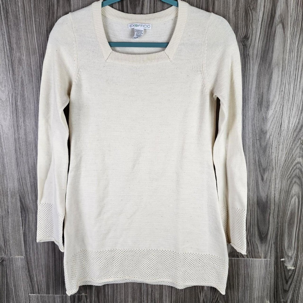 ExOfficio Womens Cream Box Neck Acrylic Wool Knit Tunic Sweater Medium